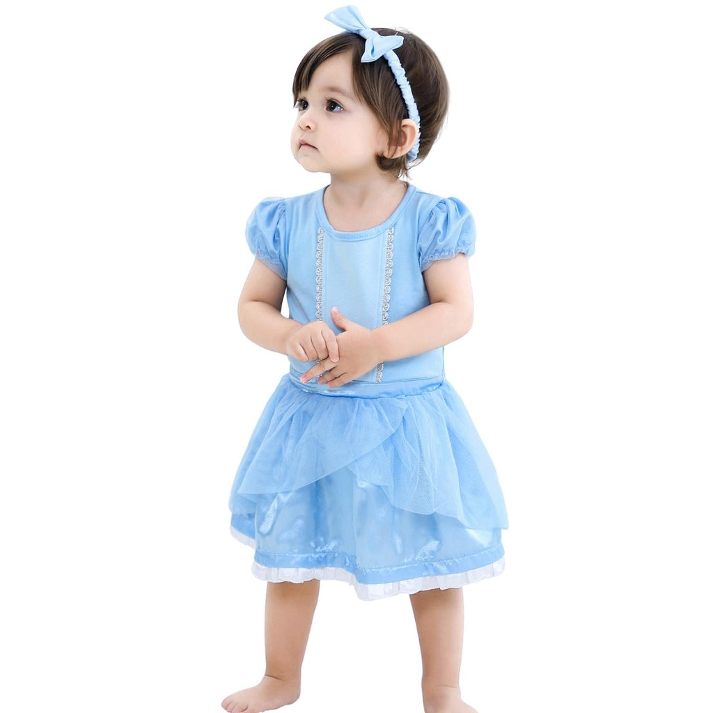 Body vestido bebê fantasia manga curta franzida azul e branco bordado  princesa cinderela com faixa de cabelo. Produtos Divertidos e Coloridos  para bebês e crianças de 0-10 anos! Direto da Fábrica.